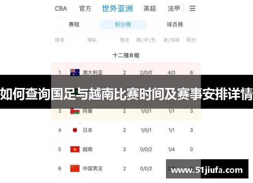 如何查询国足与越南比赛时间及赛事安排详情